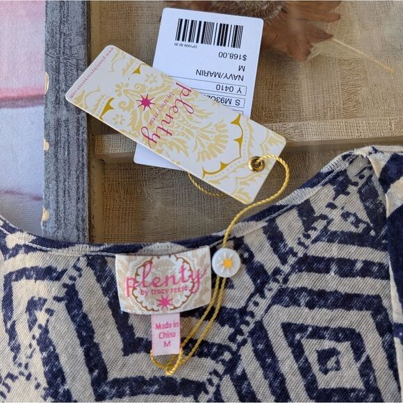 NWT Anthro Plenty Tracy Reese Linen Surplice Sack Dress M Geometric Print - Picture 6 of 8